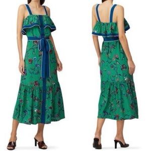 Derek Lam 10 Crosby Green Printed Ruffle Cami Dress size 16